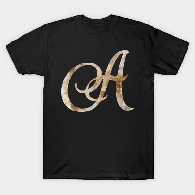 Rose Gold Marble Monogram Alphabet Letter A design T-Shirt by merchlovers